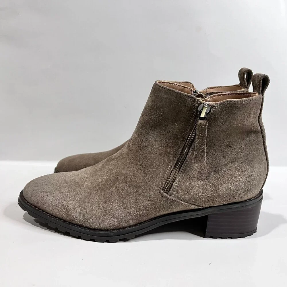 Classic Stylish Staple Women Brown Sanction Waterproof Suede Zip Ankle Boots